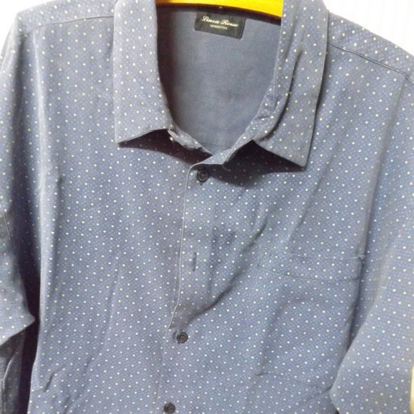 MEN'S, BLUE WITH WHITE PRINT , BUTTON DOWN SHIRT, SILK, - Picture 3 of 3